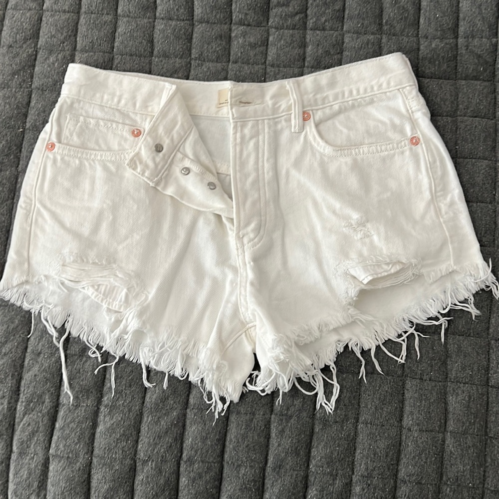 Free people, distressed, button fly white denim shorts - 27